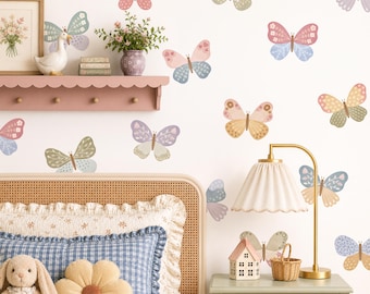 Butterfly Wall Decals - Removable & Reusable Fabric Wall Decals - Girl Nursery Decor, Butterfly Wall Art, Kids Room Decor, Cottagecore Decor