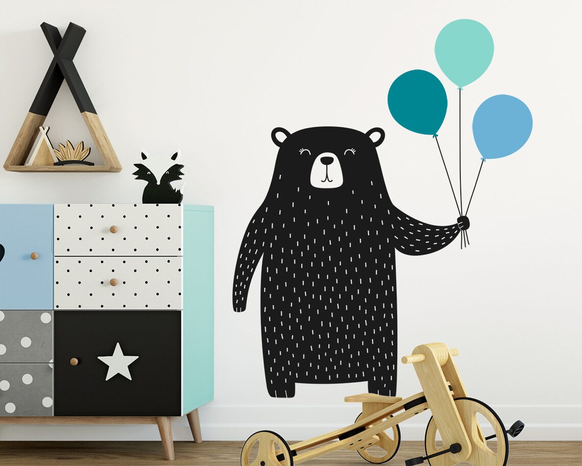 Bear Wall Decal Nursery Decal Vinyl Wall Decal Cute Bear Etsy