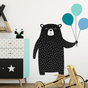 Bear Wall Decal - Nursery Decal, Vinyl Wall Decal, Cute Bear and Balloons Wall Decal, Multicolored Wall Decor
