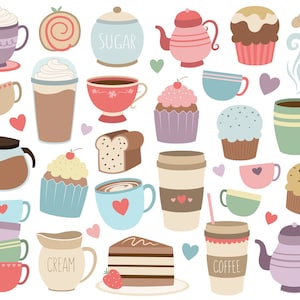 Coffee and Tea Clipart - Set of 33 High Quality Vector, PNG & JPG Files - Cute Trendy Food and Drink Clip Art
