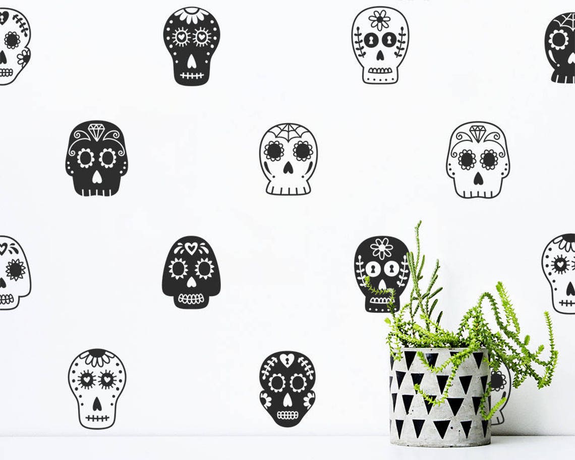 Sugar Skull Decals Halloween Decor Wall Decals Wall Decor Etsy