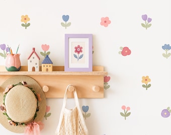 Flower Wall Decals - Reusable & Removable Fabric Decals - Floral Nursery Decor, Daisy Wall Decals, Flower Bud Wall Stickers, Floral Decor