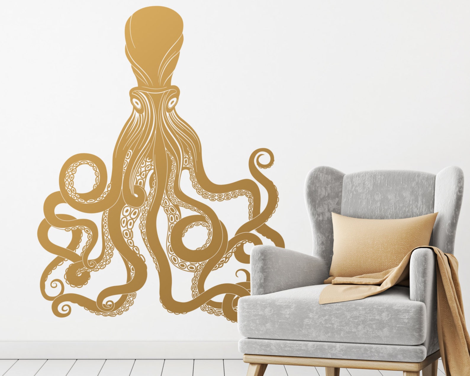 Large Octopus Wall Decal Gold Vinyl Wall Decal Silver Etsy