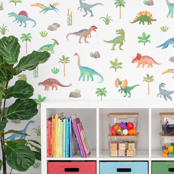 Dinosaur Wall Decals - Removable, Reusable Fabric Wall Stickers - Nursery Decor,  Dinosaur Wall Art, Boy Room Decor, Dinosaur Room Decor