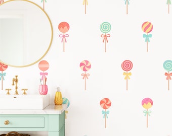 Lollipop Wall Decals - Nursery Decor, Watercolor Wall Art, Kids Room Wall Decal, Reusable and Removable Wall Stickers