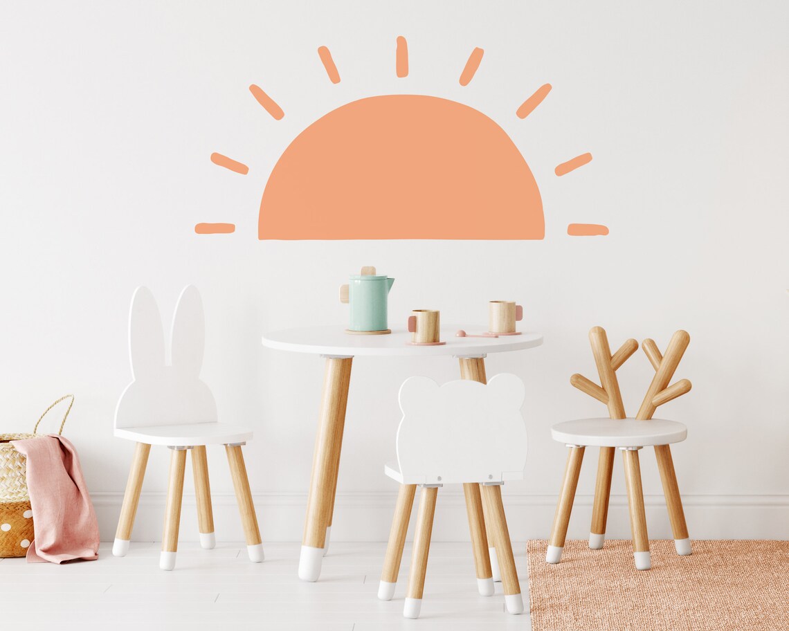 Half Sun Wall Decal - Large Sunshine Wall Stickers For Nursery, Kids Room, Playroom Decor, Removable