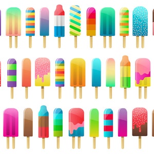 Popsicles and Ice Cream Clipart - Set of 33 Vector, PNG & JPG Files - Colorful Summer Treats and Sweets Clip Art Pack