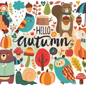 Éléments de Design Floral automne Woodland Clipart - Clipart automne, automne Clip Art, Clipart Woodland, mignon animaux de la forêt et automne