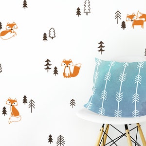 Cute Foxes in the Forest Wall Decal Set Fox Decals, Forest Decals, Pine Tree Decals, Woodland Nursery Decals, Foxes Decals, Gift for Her image 2