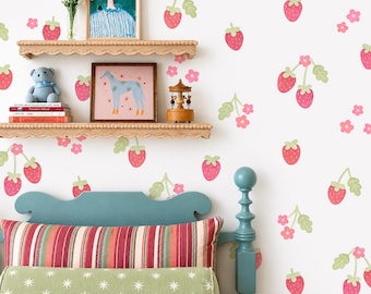 Strawberry Wall Decals - Nursery Decor, Watercolor Fruit Wall Art, Kids Wall Decal, Reusable and Removable Wall Stickers