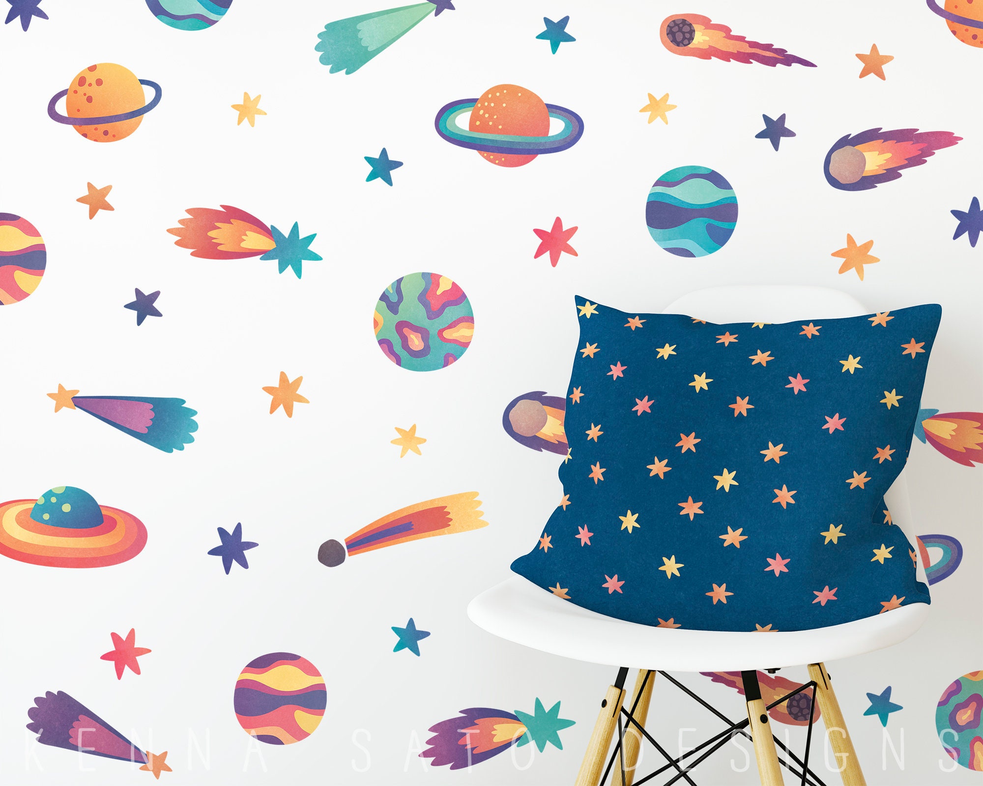Watercolor Outer Space Wall Decals - Reusable Wall Decals, Wall Decor