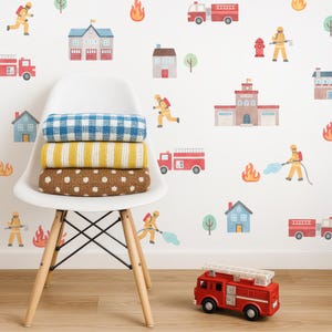 Firefighter Wall Decals - Removable, Reusable Wall Stickers - Boy Nursery Decor, Kids Room Watercolor Wall Art, Fire Truck Wall Decals