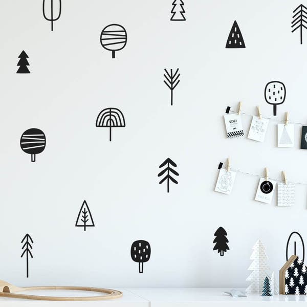 Tree Wall Decals - Woodland Nursery Decals, Pine Tree Decals, Forest Wall Decals, Kids Wall Stickers, Cute Woodland Stickers
