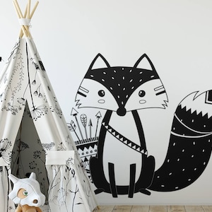Tribal Fox Wall Decal - Tribal Fox Nursery Decal, Woodland Fox Wall Decal, Tribal Nursery Wall Sticker, Cute Fox Vinyl Wall Decal, Fox Decal