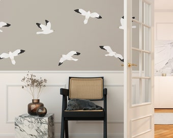 Calcomanías de pared con forma de gaviota: decoración para guardería, arte de pared con pájaros en acuarela, calcomanías de pared para habitación de niños, calcomanías de pared reutilizables y removibles
