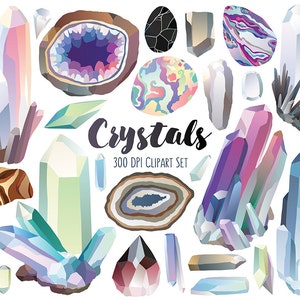 Crystal Clipart - Gems, Diamonds, Crystals & Stones Clip Art Set - 300 DPI Digital Download, Commercial Use, Digital Clipart