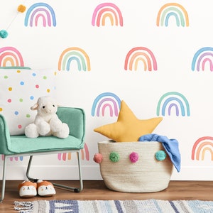 Aquarell-Regenbogen-Wandaufkleber – Regenbogen-Kinderzimmer-Dekor, wiederverwendbare Wandaufkleber, Kinderzimmer-Wandkunst
