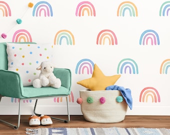 Watercolor Rainbow Wall Decals - Rainbow Nursery Decor, Reusable Wall Stickers,  Kids Room Wall Art