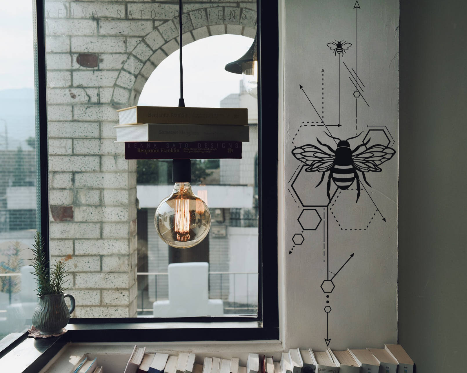 Geometric Honeycomb & Anatomical Bees Wall Decal - Unique Vinyl Wall Decals - Gold Decals, Wall ...