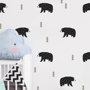 Bear Wall Decals Nursery Decals, Woodland Decals, Tree Wall Decals, Forest Decals, Removable Wall Stickers image 1