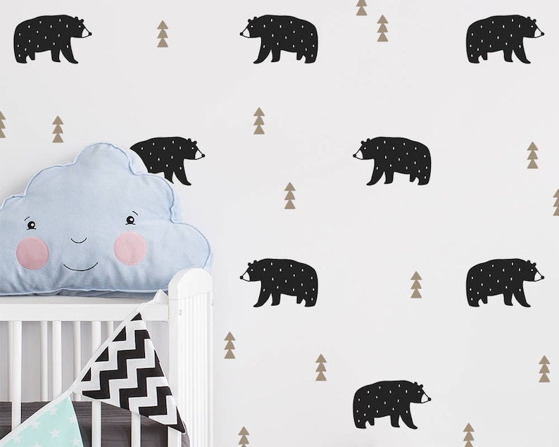 Bear Wall Decals Nursery Decals, Woodland Decals, Tree Wall Decals, Forest Decals, Removable Wall Stickers image 1