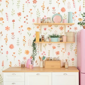 Adesivi murali con fiori di campo - Decorazioni per la cameretta dei bambini, Arte murale floreale ad acquerello, Adesivo murale con margherite, Adesivi murali con fiori riutilizzabili e rimovibili