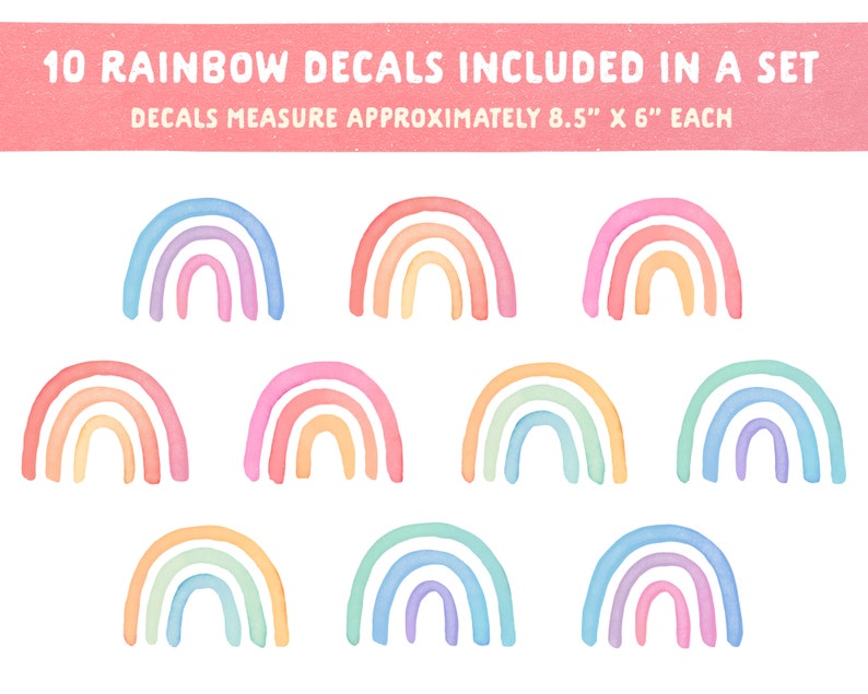 Watercolor Rainbow Wall Decals Rainbow Nursery Decor, Reusable Wall Stickers, Kids Room Wall Art image 2