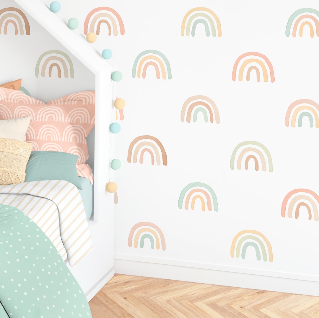 Rainbow Wall Decals - Pastel Nursery Decor, Watercolor Rainbow Wall Art ...