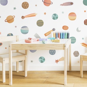 Weltraum-Wandaufkleber - Abnehmbare, wiederverwendbare Wandaufkleber - Aquarell-Planeten- und Sternaufkleber, Kinderzimmerdekor