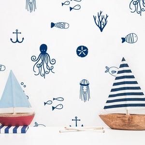 Sea Life Wall Decals - Nautical Decals, Nursery Decals, Ocean Decals, Cute Nautical Decor, Kids Room Wall Stickers