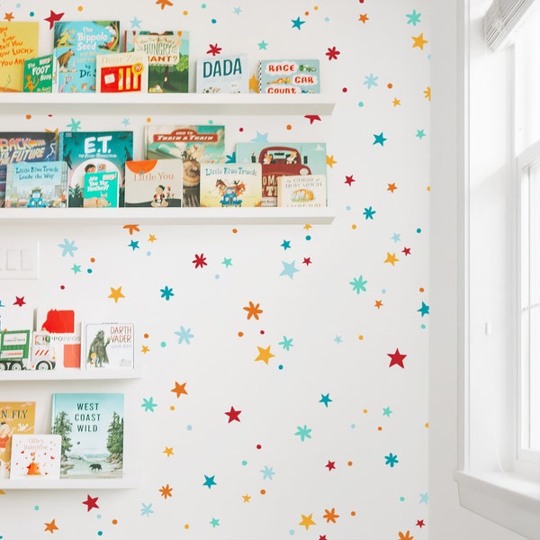 Calcomanías de pared Rainbow Sparkles and Stars - Calcomanías de guardería, calcomanías de estrellas, decoración de habitaciones para niños, arte de pared de guardería, pegatinas de pared de brillo extraíbles