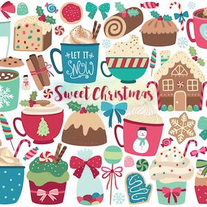Clipart de Natal - Clip Art de doces e guloseimas de Natal, clipart de férias, Natal digital, cartões de Natal DIY, imprimíveis exclusivos de férias