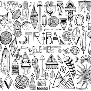 Stammes-Clipart - 68 Hand skizziert Vektor & PNG Tribal-Design Elemente Clip Art Set - einzigartige Boho Clipart, Tribal-Dekor, Stammeskunst