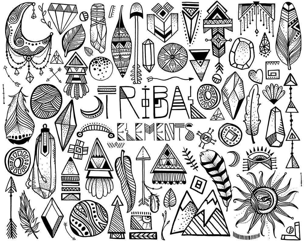 Tribal Clipart - 68 Hand Sketched Vector &amp; PNG Tribal Design Elements ...