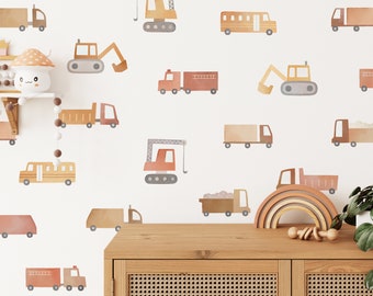 Truck Wall Decals - Nursery Decor, Watercolor Wall Art, Kids Room Decal, Reusable and Removable Wall Stickers