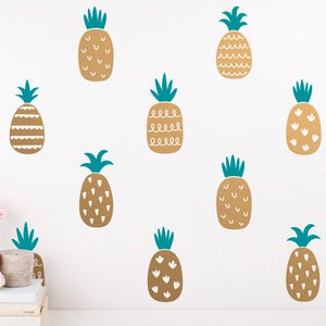 Pineapple Wall Decals - 2-Color Pineapple Decals, Gold Decor, Pineapple Decal, Wall Stickers, Modern Wall Decals, Pineapple Vinyl Decals