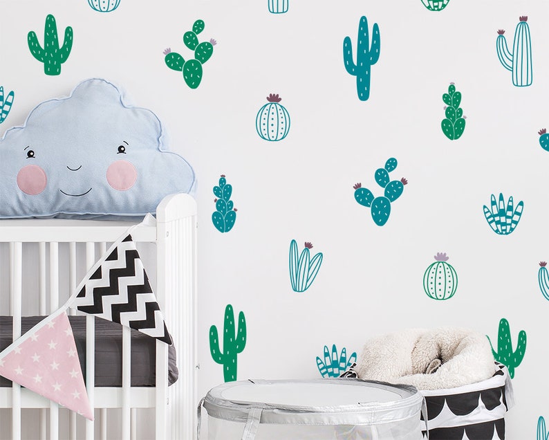 Cactus Wall Decals Multicolor Vinyl Wall Decals, Nursery Wall Decals, Nursery Wall Stickers, Kids Room Decals, Cute Colorful Cacti Decals image 4