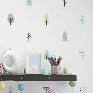 Tree Wall Decals - Woodland Nursery Decor, 4-Color Tree Wall Stickers, Vinyl Wall Decals, Kids Bedroom Decals, Wall Decor, Kids Room Decor
