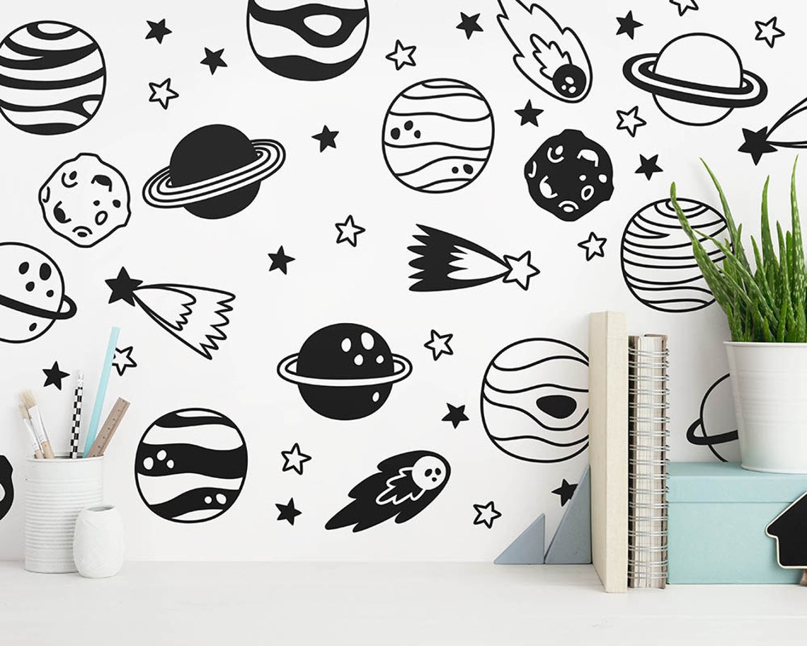 Space Wall Decals Nursery Decals Star Decals Wall Etsy