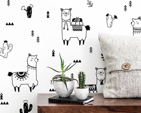 Alpaca And Cactus Decals Llama Wall Decals Nursery Decor Kids Room Decor Wall Sticker Alpaca Decor Llama Gift Cactus Decor Wall Art