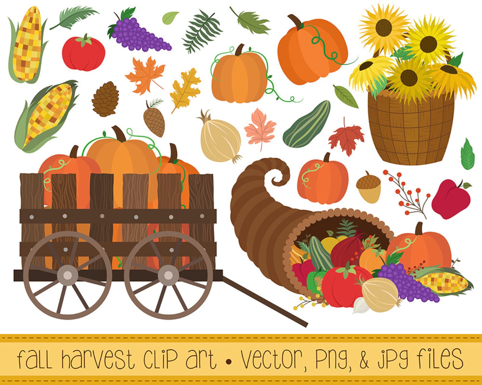 Fall Harvest Clipart Set of 27 Vector PNG and JPG Files Etsy