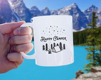 Happy Camper Mug - Mug Gift, Adventure Gift, Wanderlust, Explore, Coffee Mug, Ceramic Mug, Adventure Quote, Camping Gift, Camping Mug, Camp