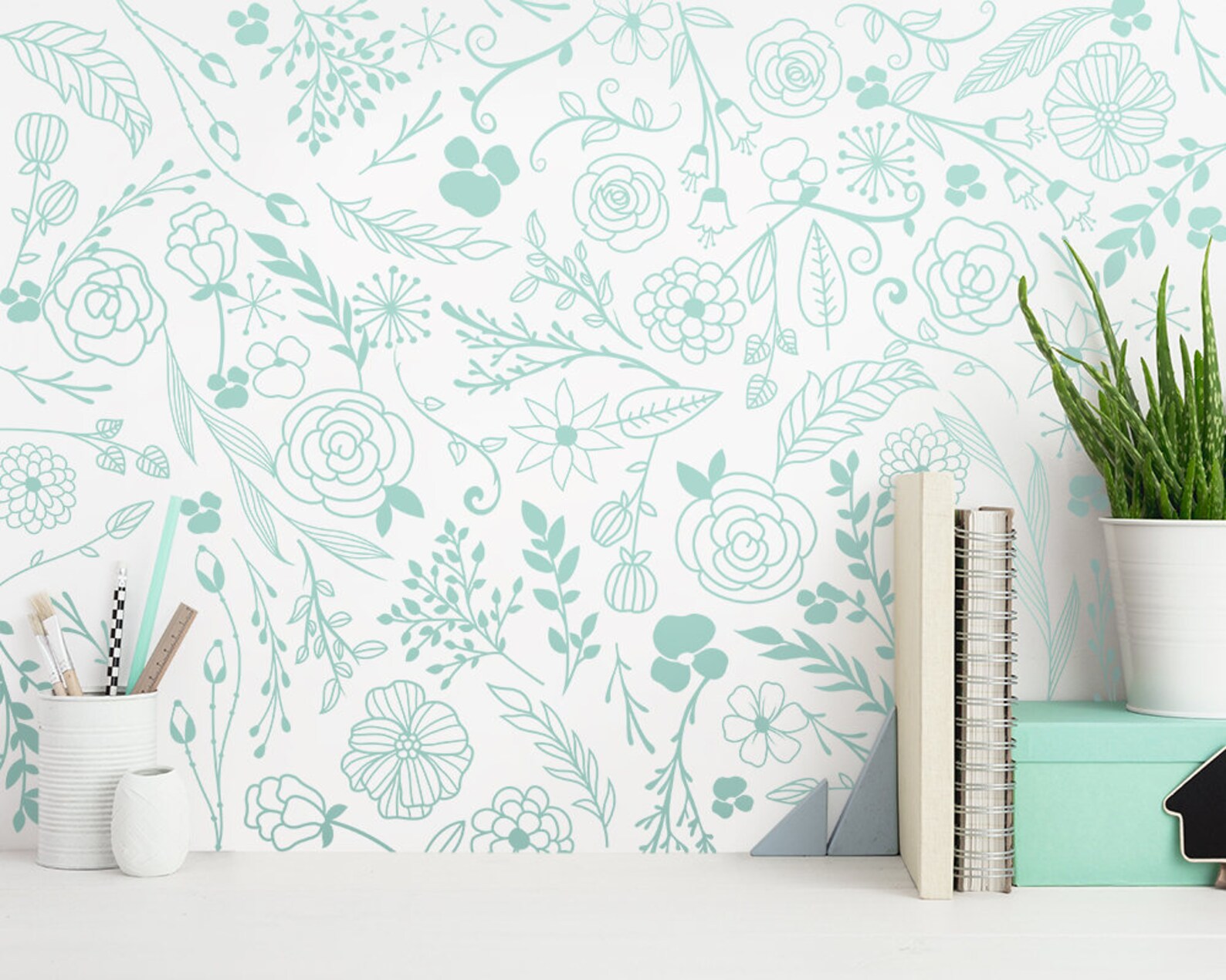 Botanical Wall Decals Modern Vinyl Decal Set Flower Etsy