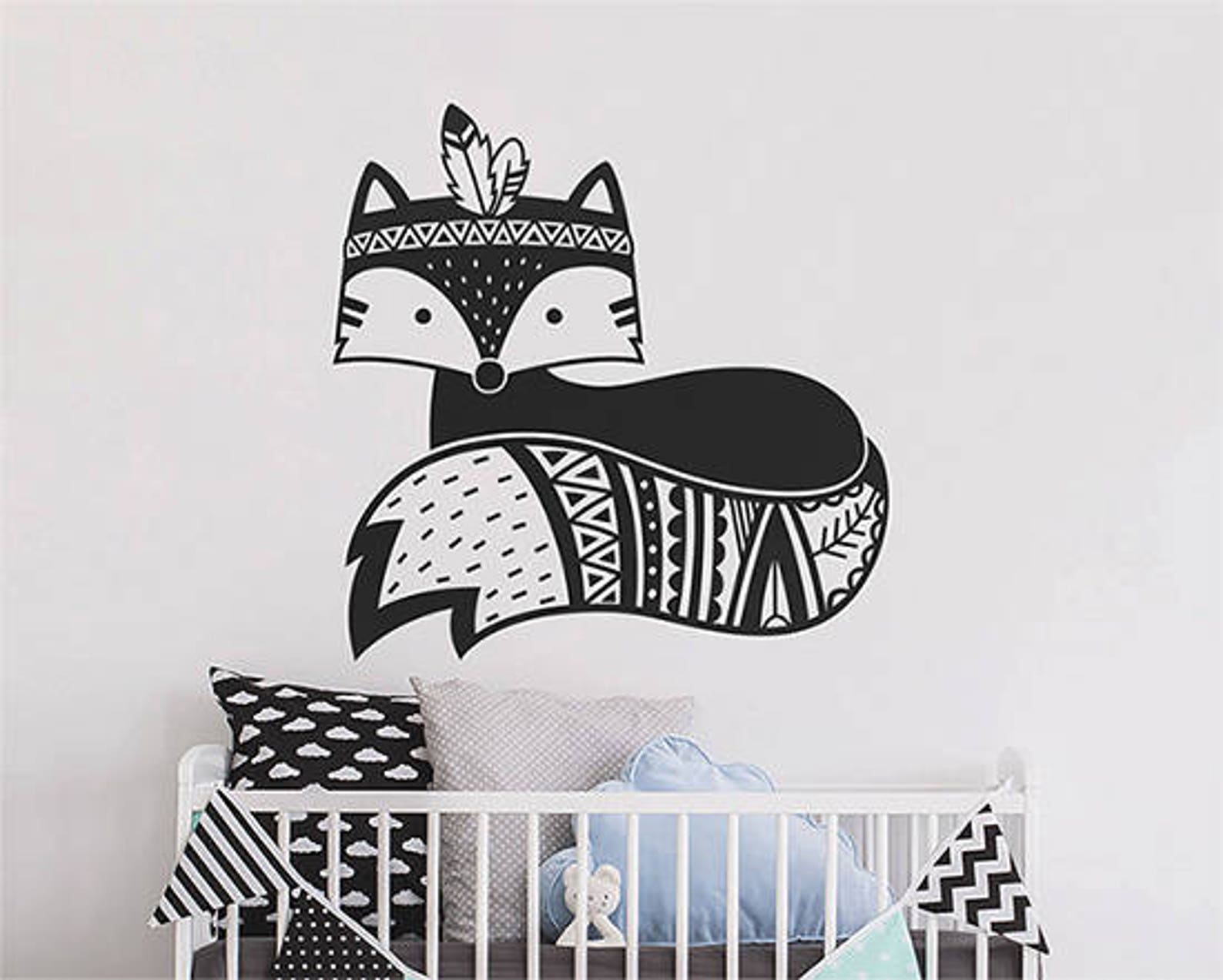 Fox Wall Decal Tribal Fox Nursery Decal Woodland Fox Wall Etsy