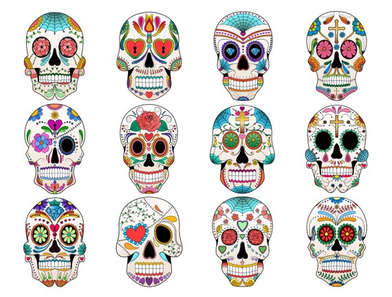 Colorful Sugar Floral Skull Skeleton Watercolor 1 Sticker