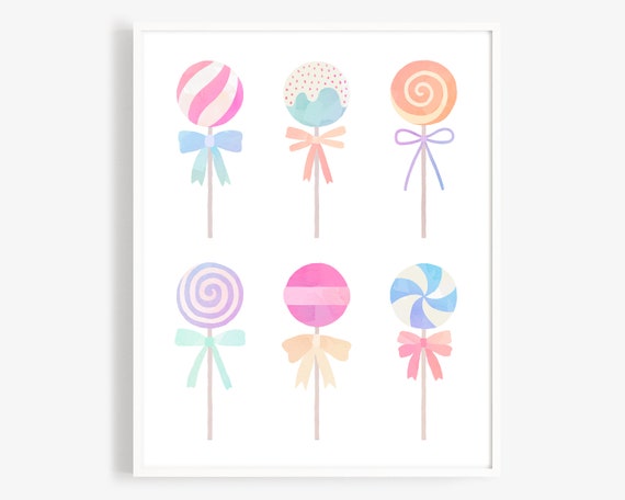 Lollipop Art Print - Watercolor Wall Art, Kids Room Art, Colorful Nursery Wall Decor, Candy Art Print