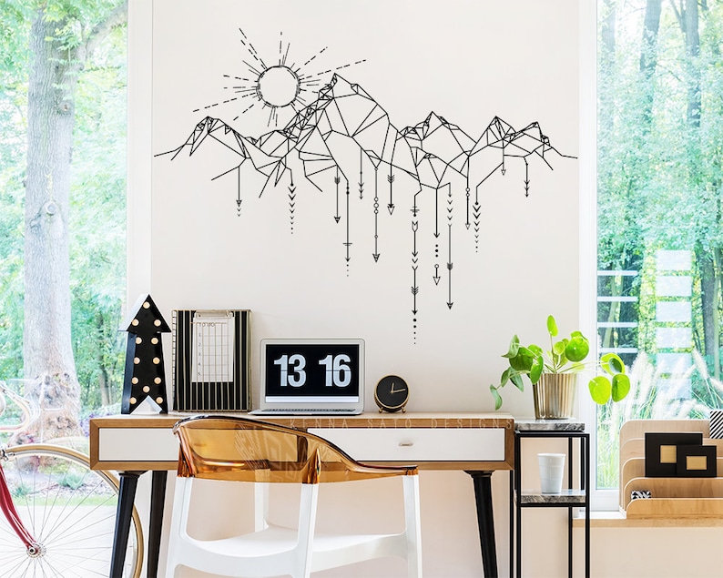 Geometric Mountain Sun Wall Decal Arrows Mountains Nursery Gift For Him Man