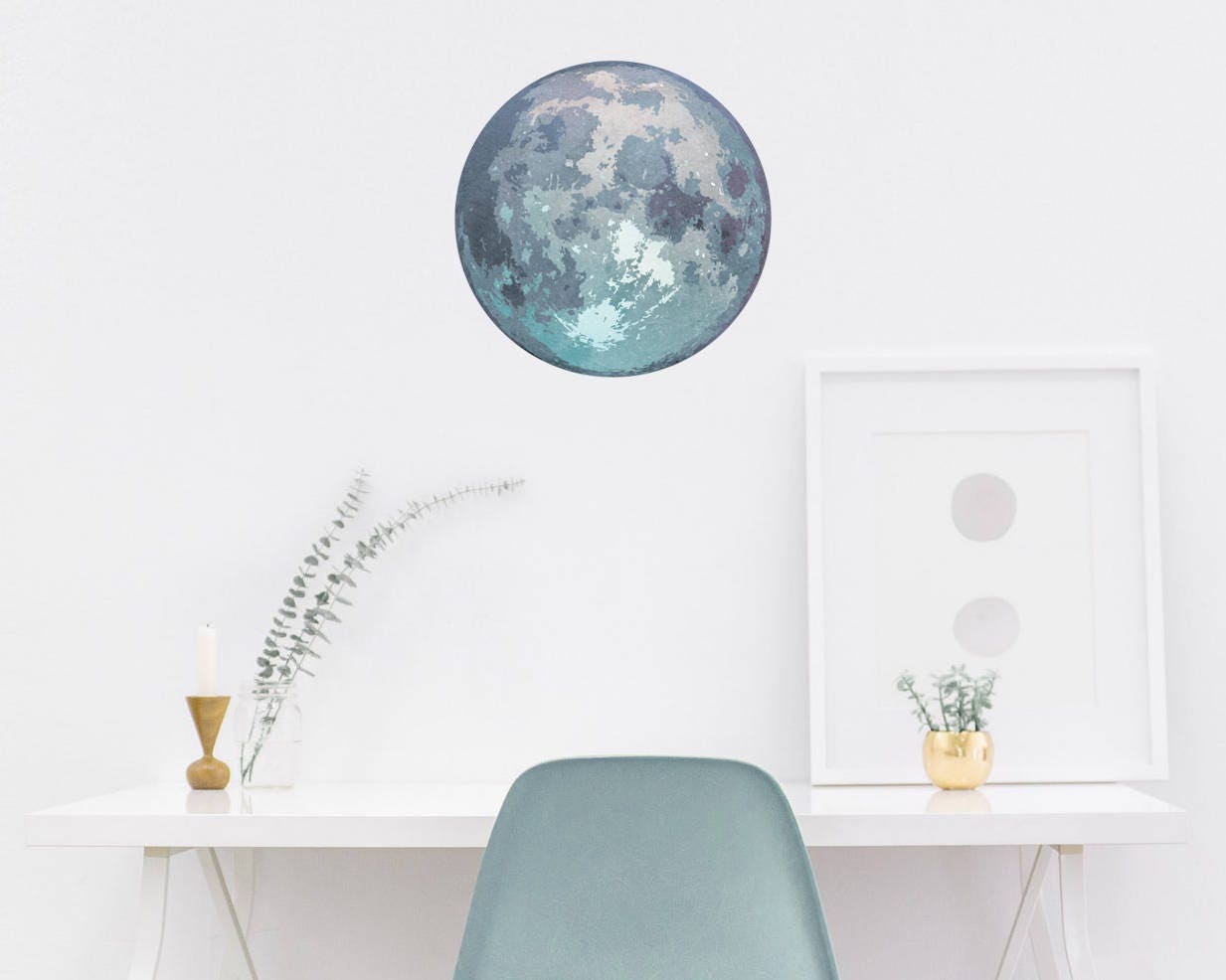 Watercolor Moon Wall Decal - Reusable Wall Decals, Moon Decal, Moon