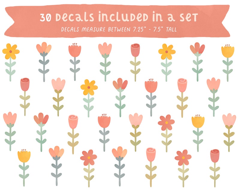 Flower Wall Decals Nursery Decor, Floral Wall Art, Daisy Wall Decal, Reusable and Removable Flower Wall Stickers, Girls Room Decor image 2