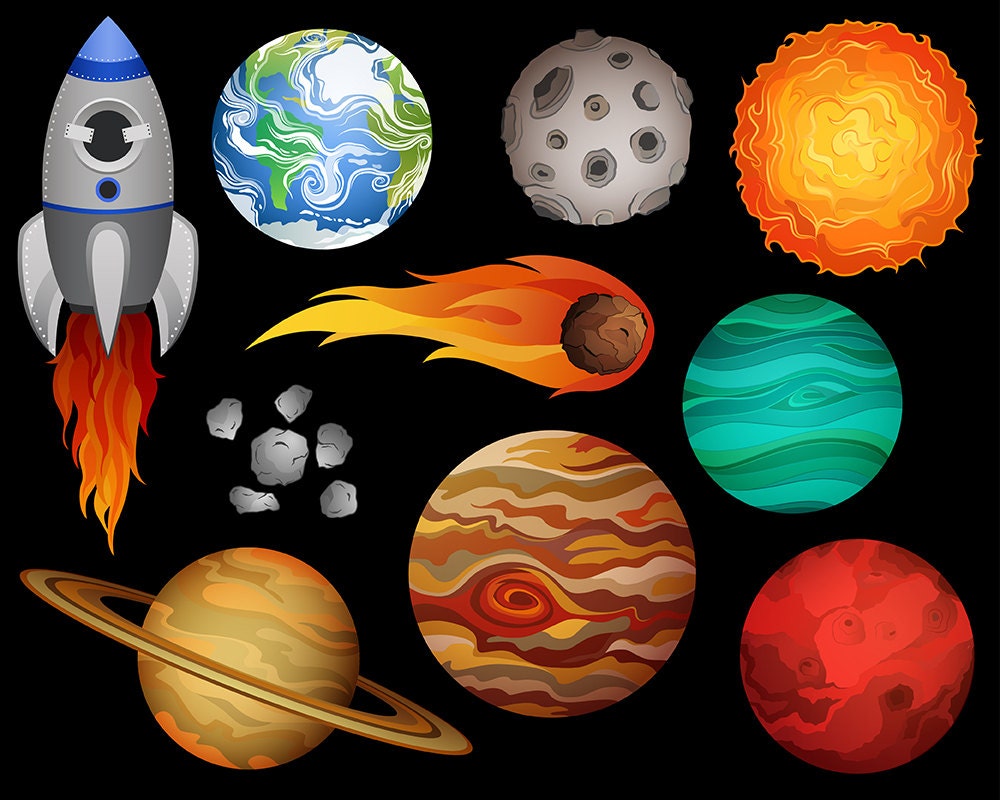 Outer Space Clip Art - Set of 10 X-Large 300 DPI Vector, PNG, and JPG
